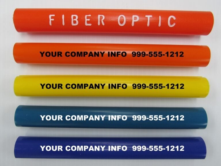 Fiber optic cable labels in multiple bright colors.